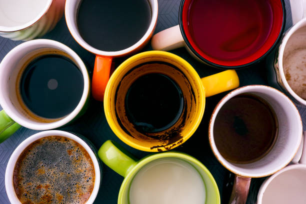 istock Top view of cups with beverages. 1200779736