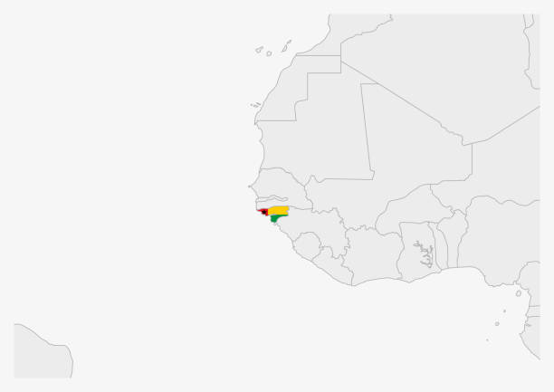 mapa gwinei bissau wyróżniona w kolorach flag gwinei bissau - guinea bissau flag stock illustrations