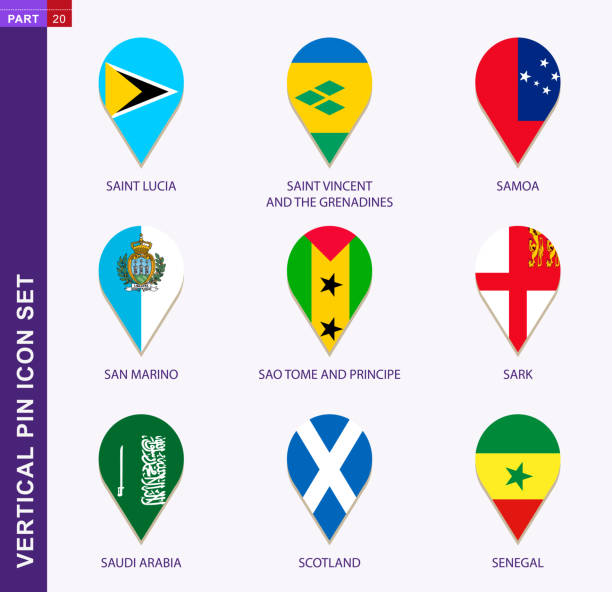 pionowy zestaw ikon pinów, 9 flaga kraju - england senegal stock illustrations