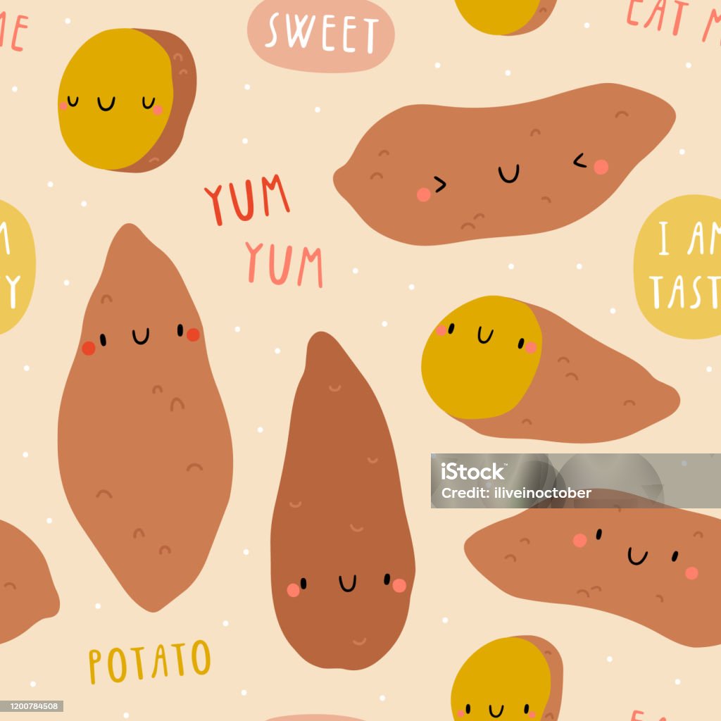 Super Cute Sweet Potato Vector Seamless Pattern Stock Illustration -  Download Image Now - Sweet Potato, Pattern, Prepared Potato - iStock