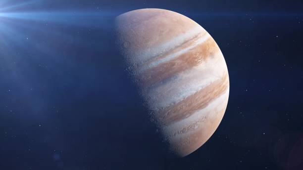 istock Planet Jupiter in Space drifting away, stars in background. 3d rendering 1200784815