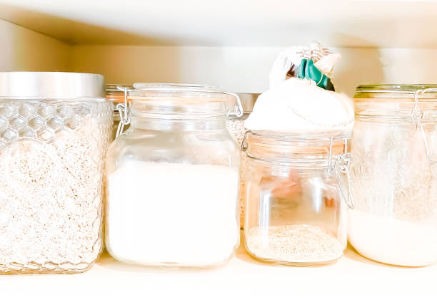 Glass Food Storage Jars In Kitchen Pantry Stock Photo - Download Image Now  - Sugar - Food, Flour, Jar - iStock