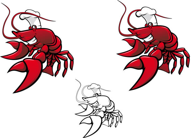 Red shrimp Red shrimp as a chef symbol shrimp prepared shrimp prawn cartoon stock illustrations