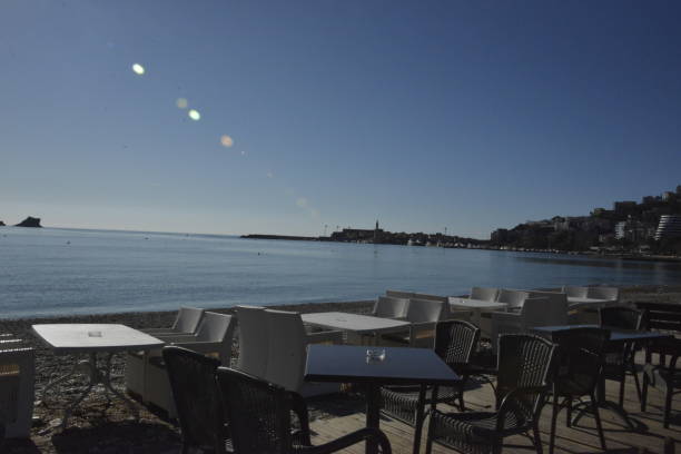 istock Beach restaurant at sunset, in winter season 1200786845