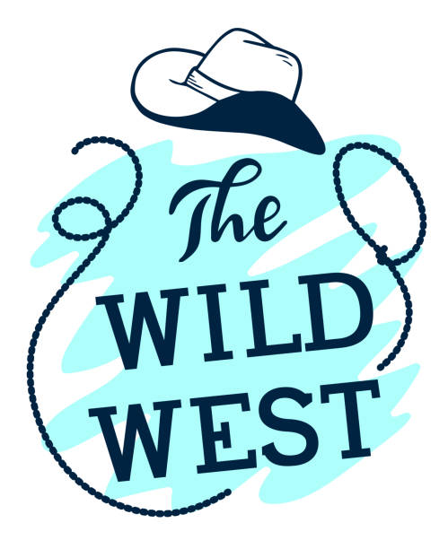 illustrations, cliparts, dessins animés et icônes de illustration de cru de vecteur pour la partie occidentale avec le chapeau de cowboy et le lasso sur le fond bleu et blanc. - éleveur