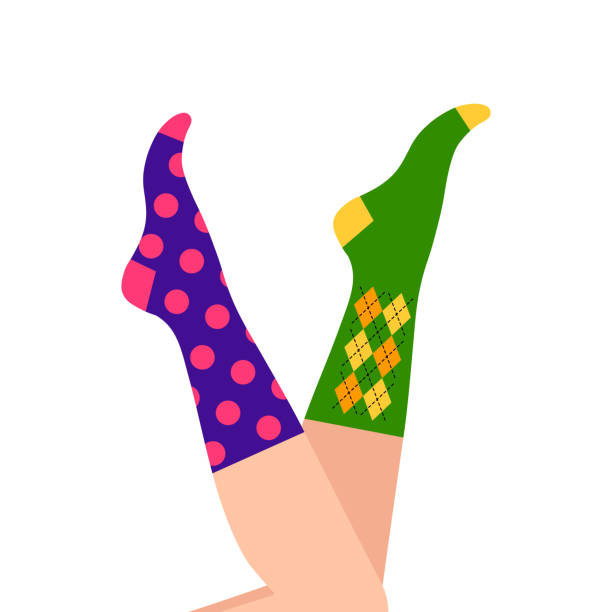 stockillustraties, clipart, cartoons en iconen met voeten in verschillende gekleurde sokken. vector - woman foot