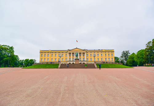 Oslo, Norway - June 16, 2019: The Royal Palace. The residence of the ruling king of Norway, Harald V.
