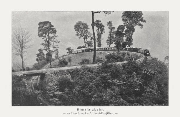 darjeeling himalayan railway w indiach, druk rastrowy, opublikowany w 1897 roku - darjeeling stock illustrations