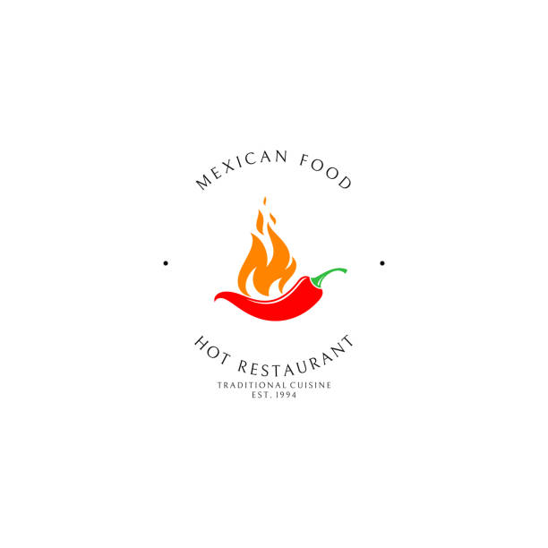 Mexican food.  template. Chili pepper with fire Vector illustration (EPS) chilli powder stock illustrations