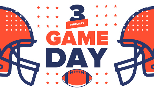 Game Day. American football playoff. championship game Party in United States. Final game of regular season. Professional team championship. Ball for american football. Sport poster. Vector illustration