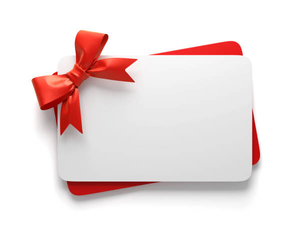 carte regalo con fiocco colorato rosso - gift card foto e immagini stock