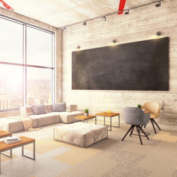istock Contemporary office interior lobby with blackboard 1200797912