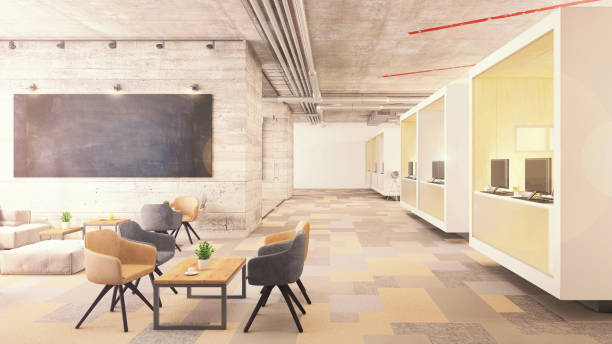 istock Contemporary office interior lobby with blackboard 1200797929