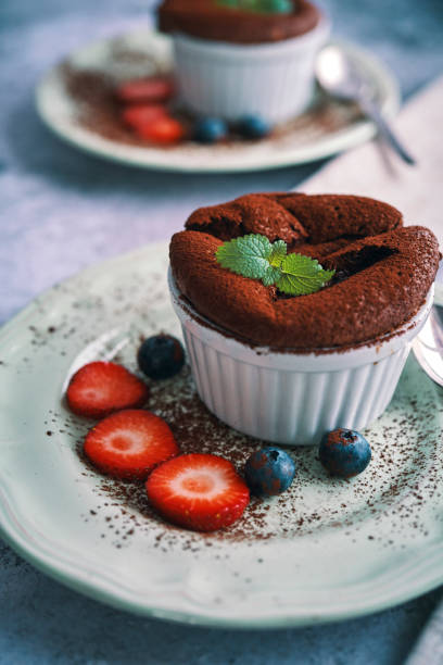 istock Chocolate Souffle Served with Strawberries 1200801944
