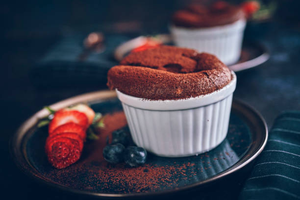 istock Chocolate Souffle Served with Strawberries 1200802034