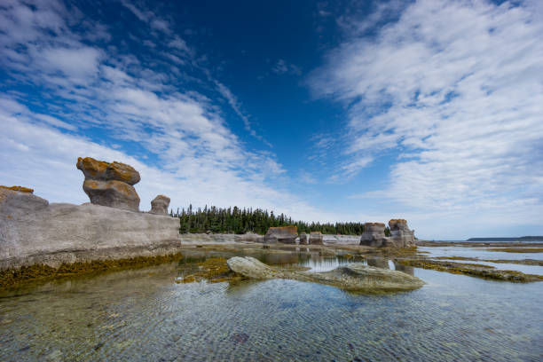 In Mingan Archipelago National Park Reserve, a view at beautiful Quarry Island on Quebec North Coast. Travel and nature photography. cote nord photos stock pictures, royalty-free photos & images