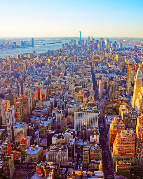 istock Aerial view on Skyscrapers in Downtown Manhattan and Lower Manhattan reflex 1200803089