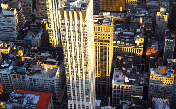 istock Aerial view on Building Skyscrapers at sunset NYC reflex 1200803238