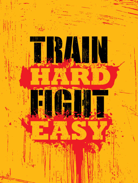 ilustrações, clipart, desenhos animados e ícones de treinar duro. lutar fácil. martial arts sport workout grunge motivação tipografia poster - kickboxing muay thai exercising sport