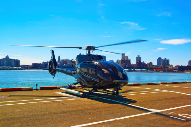 istock Black Helicopter on helipad in Lower Manhattan in New York reflex 1200804121