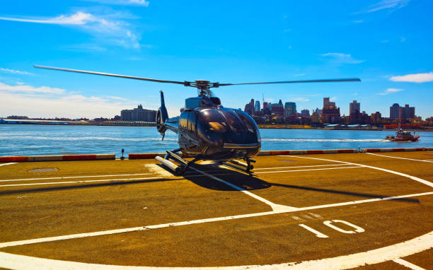 istock Black Helicopter on helipad in Lower Manhattan New York reflex 1200804125