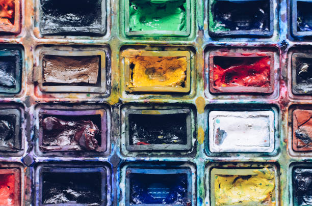 istock Artist paint brushes and watercolor paintbox 1200804679