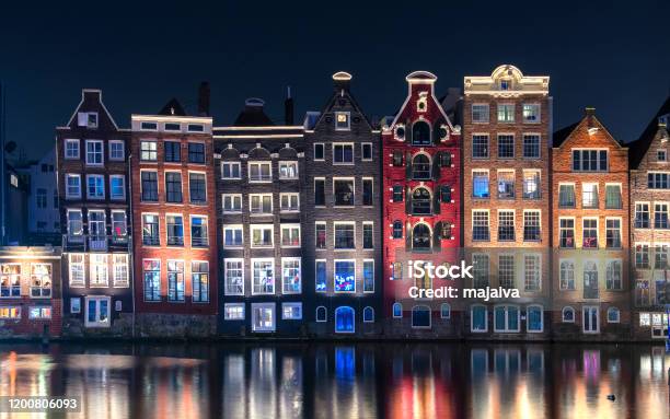 Typical Amsterdam Houses With Reflection In The Water Stock Photo - Download Image Now