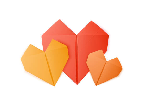 origami serca - vector valentine card craft valentines day stock illustrations