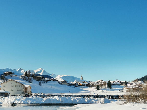 Lovely village of brigels in switzerland on a sunny winter day stock photo