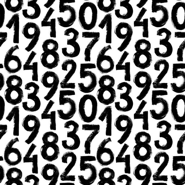 ilustrações de stock, clip art, desenhos animados e ícones de grunge numbers vector seamless pattern. grunge dirty painted numbers background. monochrome vector abstract background. - 4811