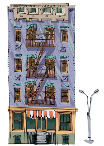 Vector illustration of residential house with fire ladders