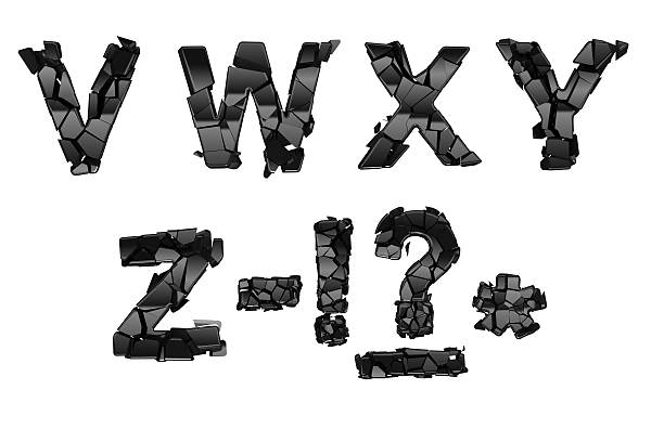 broken v-z fonte letras - alphabet letter z three dimensional shape typescript - fotografias e filmes do acervo