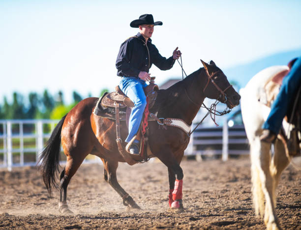 istock Cowboy warming up before event at a rodeo arena 1200811922