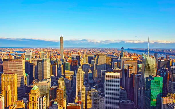 istock Aerial view on Manhattan at sunset reflex 1200812076