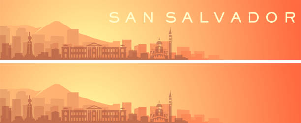 stockillustraties, clipart, cartoons en iconen met san salvador prachtige skyline landschap banner - el salvador