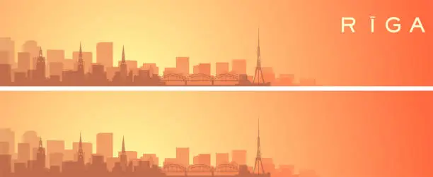 Vector illustration of Riga Beautiful Skyline Scenery Banner