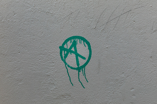Anarchy tag sprayed on Straubing wall in Germany. Tag is famous world wide.