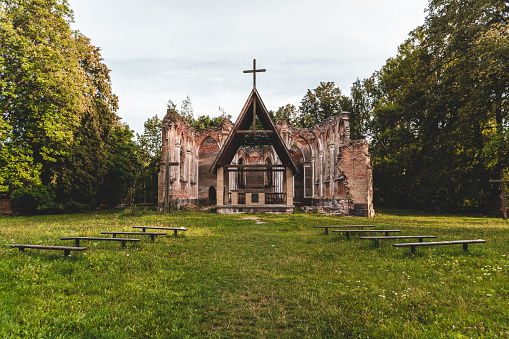 Ruins of St. Anthony church in Jalowka, north-eastern Poland, Podlaskie Voivodeship.