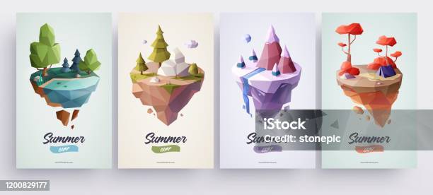 Low Polygonal Geometric Nature Islands Vector Illustration Low Poly Style Background Design For Banner Poster Flyer Cover Brochure Stock Illustration - Download Image Now