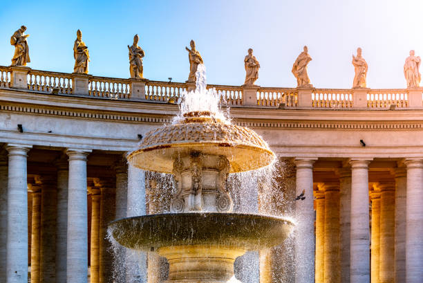 fontanna berniniego w bazylice świętego piotra. plac świętego piotra, watykan - statue architecture st peters basilica vatican zdjęcia i obrazy z banku zdjęć