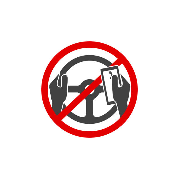 Vector icon prohibition of the use of the phone by the driver.You canât call, talk about the phone and write text messages on white background.  Layers grouped for easy editing illustration. For your design Vector icon prohibition of the use of the phone by the driver.You canât call, talk about the phone and write text messages on white background.  Layers grouped for easy editing illustration. For your design Dont stock illustrations