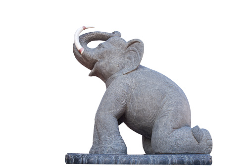marble elephant isolated on White Background. Marble Carving Elephant show set