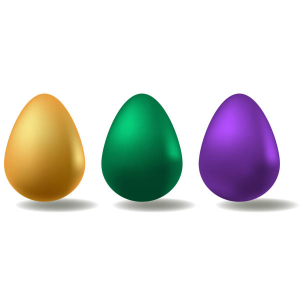 istock Color vector illustration Easter eggs of different colors cast a shadow. Gold, green, purple.  On an isolated background. Idea for a sticker, book, magazine.  Cartoon style. Easter. Holiday print. 1200835652