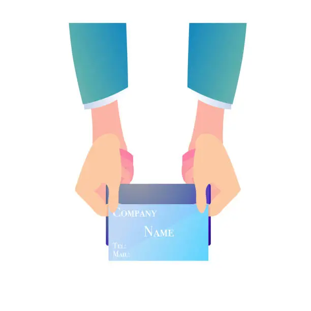 Vector illustration of How to hold a business card when exchanging business cards.