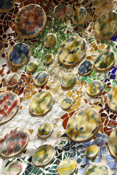 istock Mosaic tile design with broken pieces in different colour, size and tones with the sunlight 1200847160