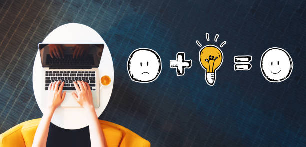 istock Good idea equals happy with person using a laptop 1200849410