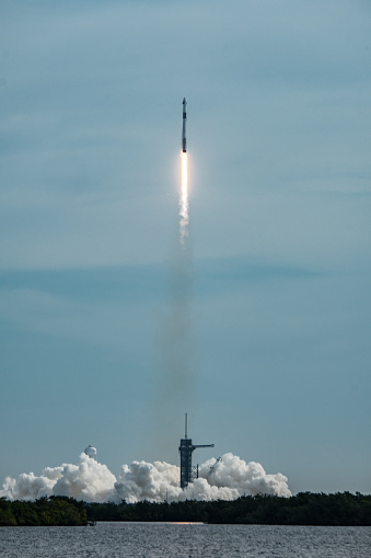 SpaceX's Falcon 9 rocket taking off from Cape Canaveral on January 19 2020. Crew Dragon Launch Escape Demonstration.