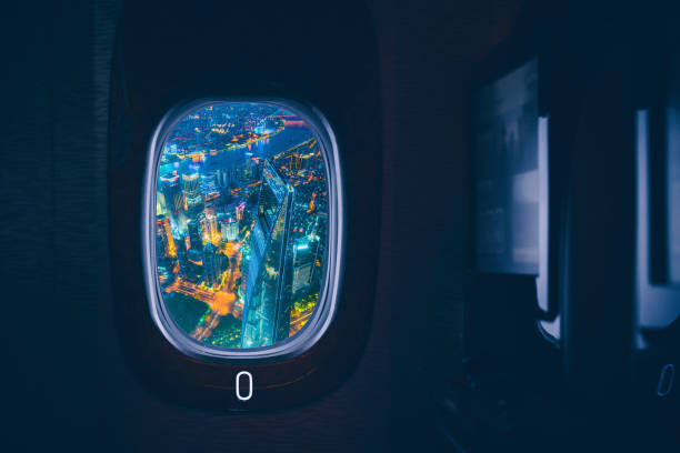 istock Shanghai seen through an aircraft window at sunset 1200850873