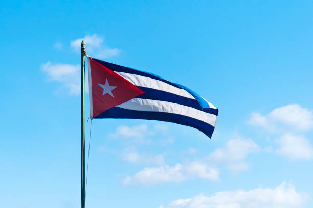 istock Cuba country flag fluttering on flagstaff under blue sky 1200852318