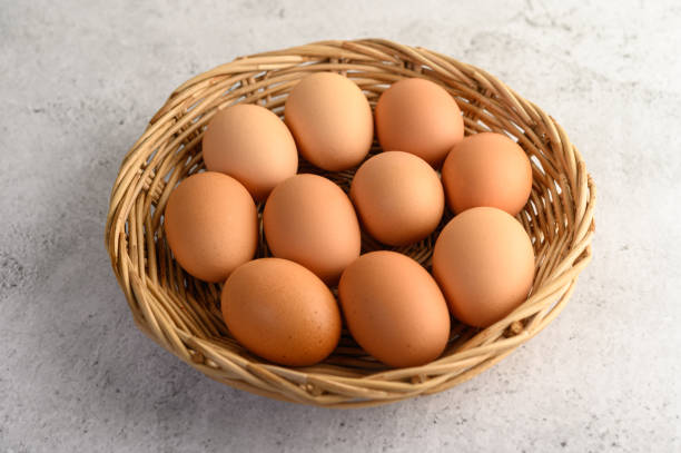 istock Organic brown eggs several in a wicker basket, preparing preparing for cooking food or dessert 1200857314